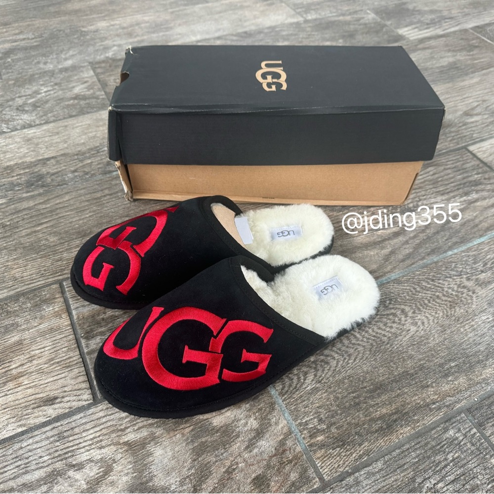 M10 Brand New UGG Scuff Logo Men’s Slippers “Black Red” - Picture 5 of 6